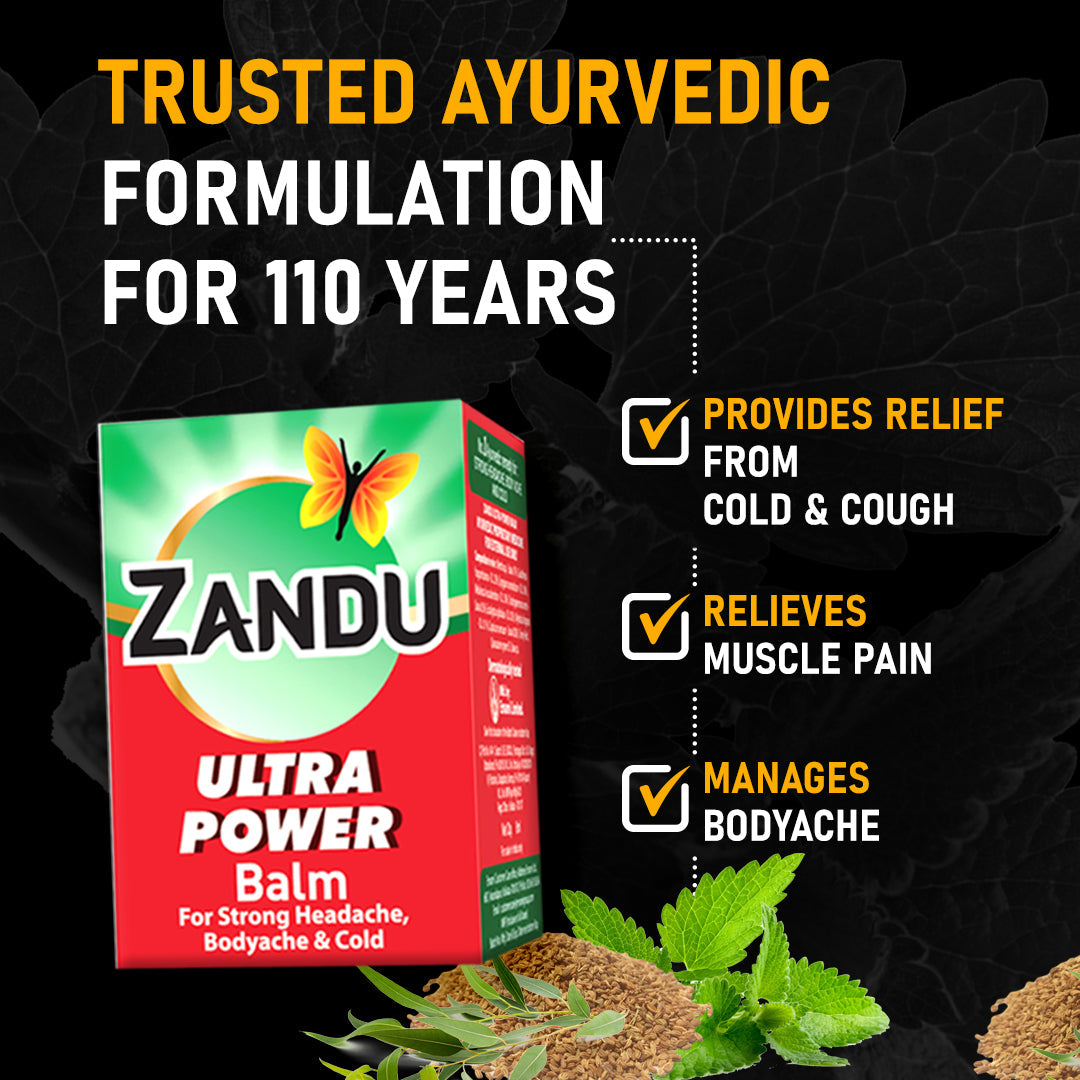 Zandu Ultra Power Red Balm | Ayurvedic Pain Relief Balm for Headache, Cold & Back Pain 8ml (Pack of 4)