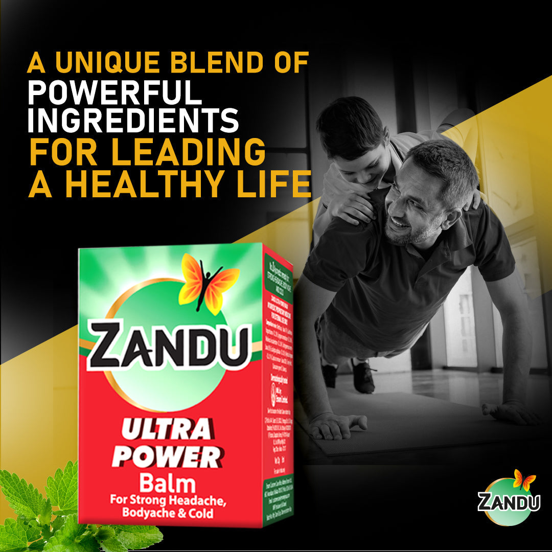 Zandu Ultra Power Red Balm | Ayurvedic Pain Relief Balm for Headache, Cold & Back Pain 8ml (Pack of 4)
