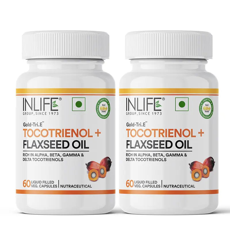 Inlife Tocotrienol Oil 10mg (Gold Tri.E™) & Flaxseed Oil 480mg Capsules | Extra Virgin Cold-Pressed Oil Omega-3, 6 & 9 |Plant-Based Formula| Veg Capsules - 10