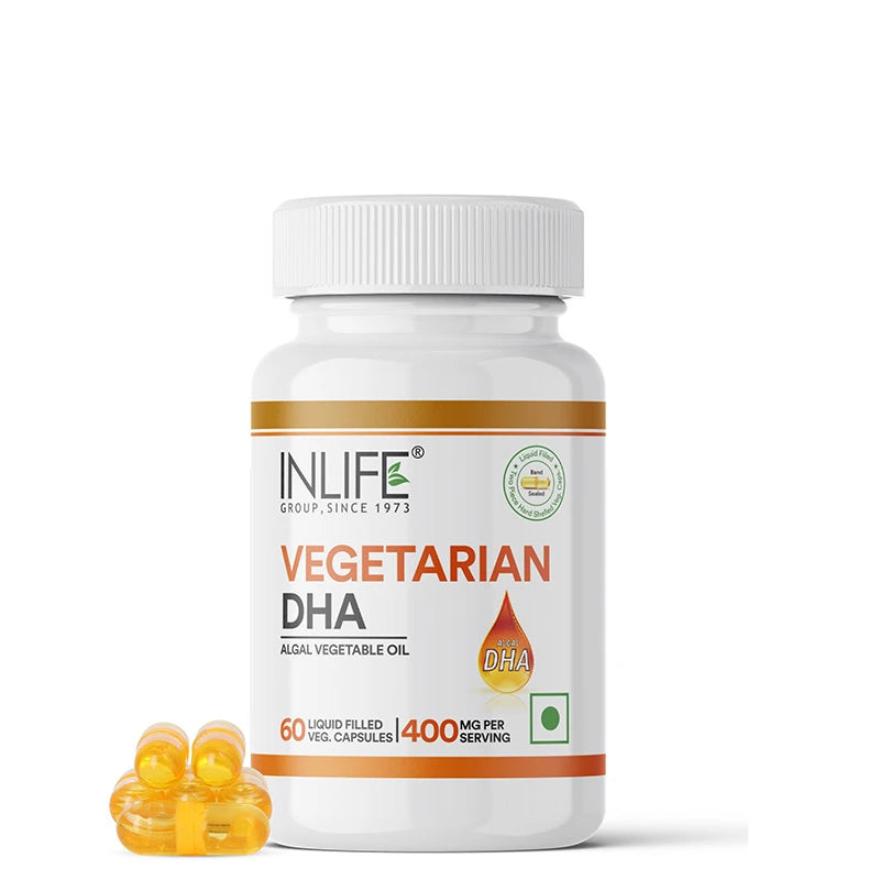 Inlife Vegetarian DHA | Omega 3 Algal Oil Supplement | 400mg per serving |Veg. Capsules