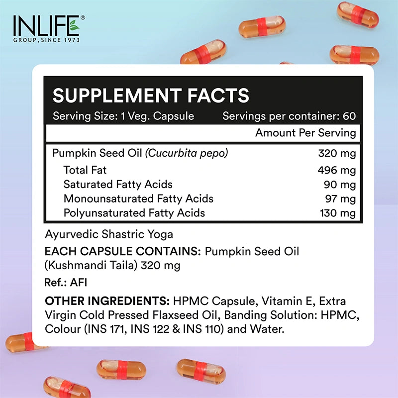 Inlife Pumpkin Seed Oil Capsules | Extra Virgin Cold Pressed Pure Oil | Plant-Based Phytosterols | 60 Veg. Capsules