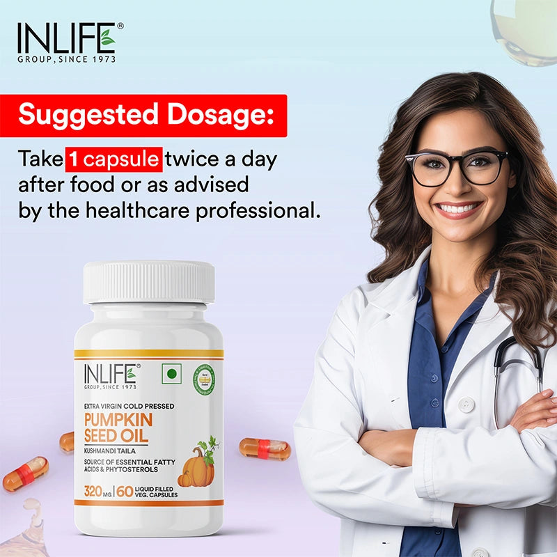 Inlife Pumpkin Seed Oil Capsules | Extra Virgin Cold Pressed Pure Oil | Plant-Based Phytosterols | 60 Veg. Capsules - 4