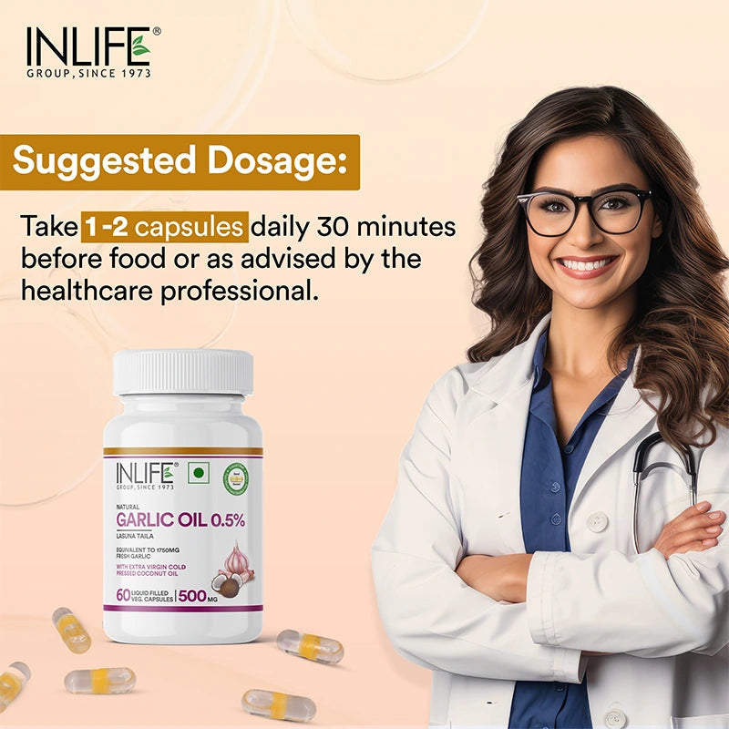 Inlife Garlic Oil with Cold Pressed Coconut Oil Capsules - Dual Action Formula | High Potency Diallyl Disulfide & MCTs | Vegetarian Capsules - 4