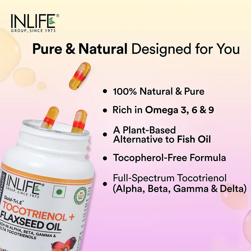Inlife Tocotrienol Oil 10mg (Gold Tri.E™) & Flaxseed Oil 480mg Capsules | Extra Virgin Cold-Pressed Oil Omega-3, 6 & 9 |Plant-Based Formula| Veg Capsules - 6