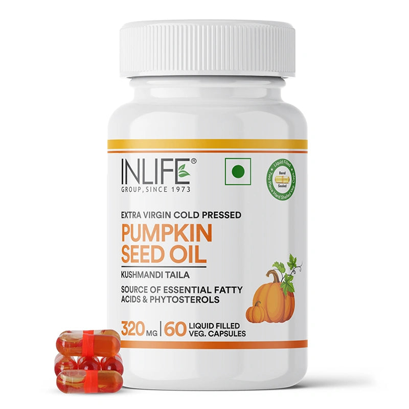 Inlife Pumpkin Seed Oil Capsules | Extra Virgin Cold Pressed Pure Oil | Plant-Based Phytosterols | 60 Veg. Capsules