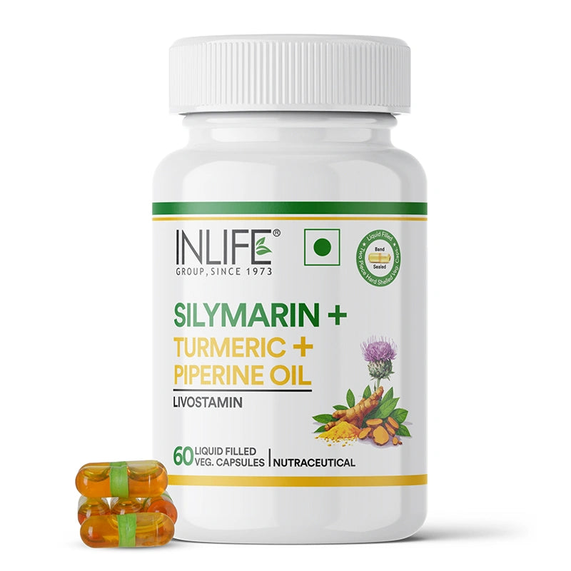 Inlife Silymarin Oil Capsules 200 mg with Turmeric & Piperine | Milk Thistle Extract Capsules for Liver Support & Antioxidant Formula | Veg. Capsules
