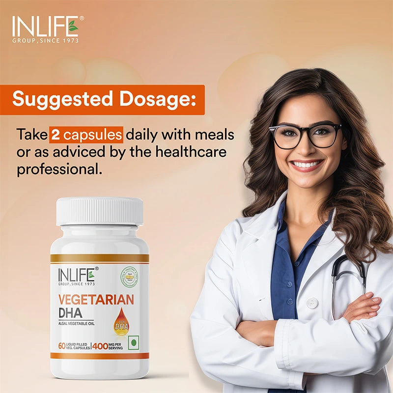 Inlife Vegetarian DHA | Omega 3 Algal Oil Supplement | 400mg per serving |Veg. Capsules - 4