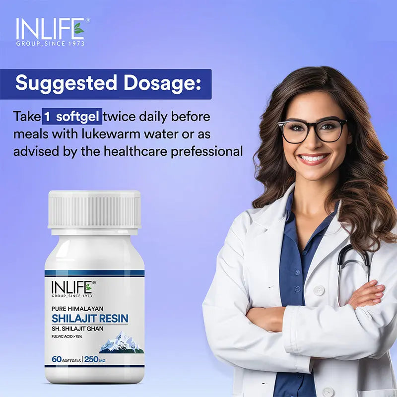 Inlife Pure Himalayan Shilajit Resin 500mg | Contains >75% Fulvic Acid 60 Capsule