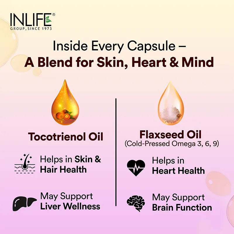 Inlife Tocotrienol Oil 10mg (Gold Tri.E™) & Flaxseed Oil 480mg Capsules | Extra Virgin Cold-Pressed Oil Omega-3, 6 & 9 |Plant-Based Formula| Veg Capsules - 5