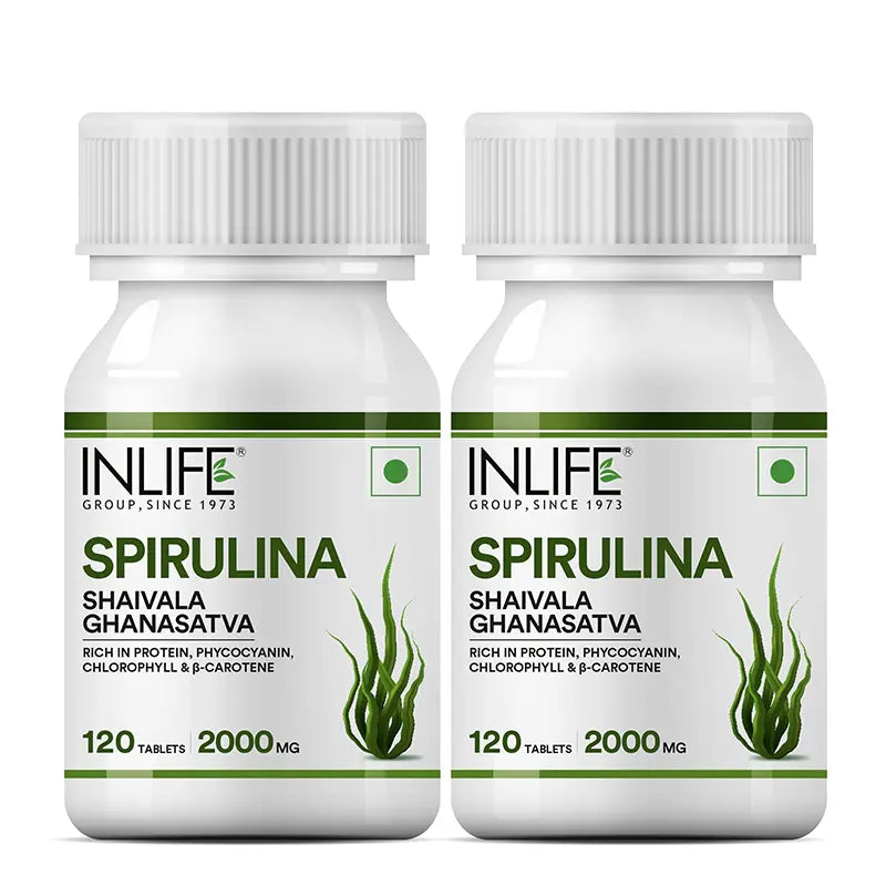 Inlife Spirulina | Organic Blue - Green Algae Superfood with Phycocyanin & Antioxidants | 500mg (60 Tablet)