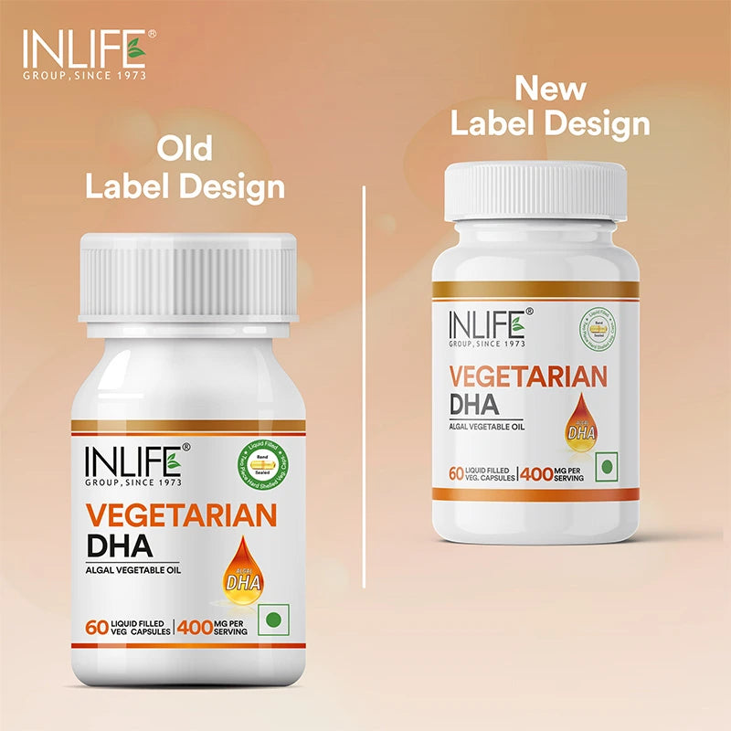 Inlife Vegetarian DHA | Omega 3 Algal Oil Supplement | 400mg per serving |Veg. Capsules - 5