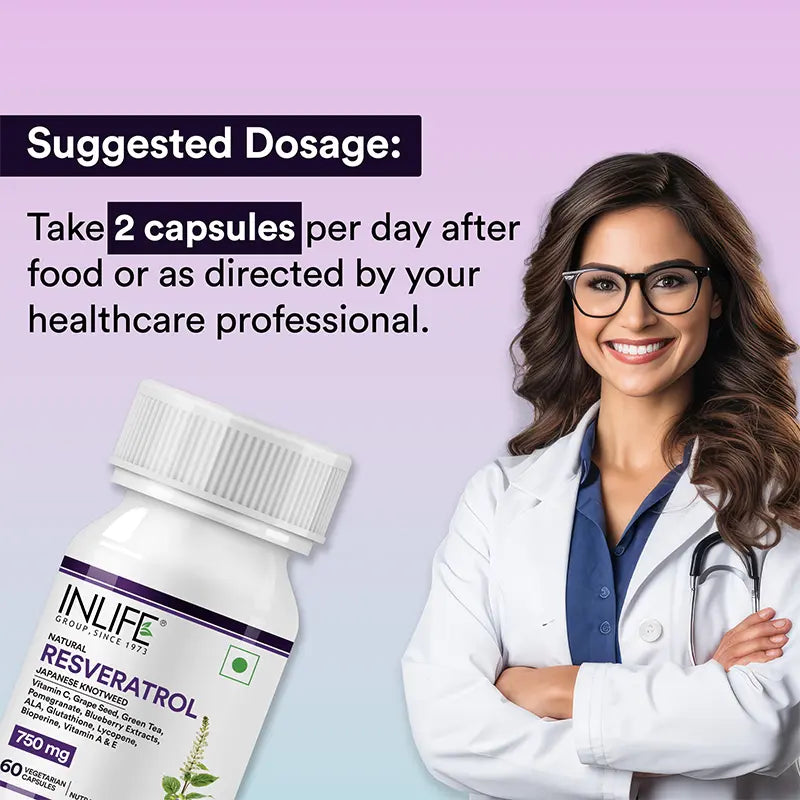 Inlife Natural Resveratrol Japanese Knotweed 750 mg | Antioxidant-Rich Supplement with Grape Seed, Green Tea, Vitamin C, L-Glutathione & Bioperine | Veg Capsules - 4