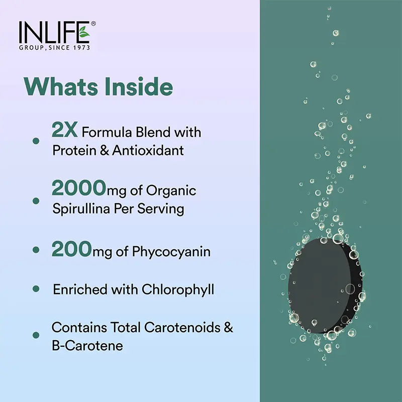 Inlife Spirulina | Organic Blue - Green Algae Superfood with Phycocyanin & Antioxidants | 500mg (60 Tablet)