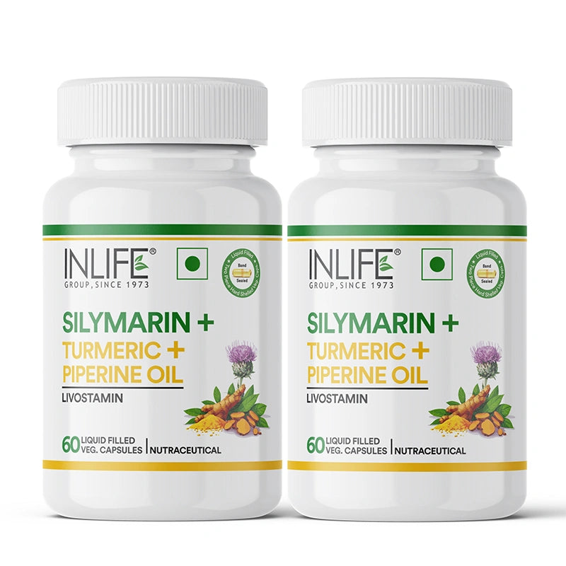 Inlife Silymarin Oil Capsules 200 mg with Turmeric & Piperine | Milk Thistle Extract Capsules for Liver Support & Antioxidant Formula | 60 Veg. Capsules