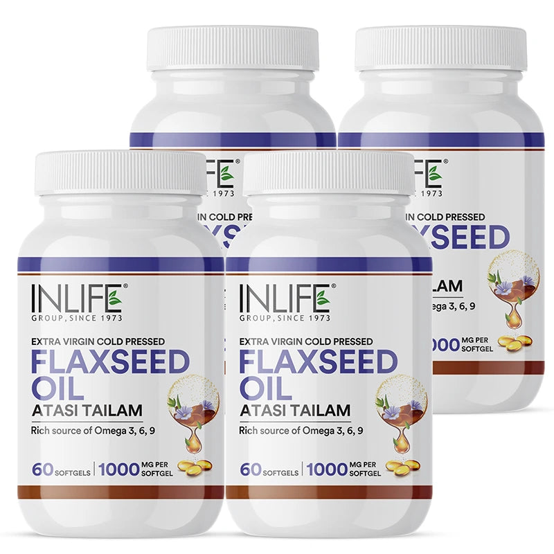 Inlife Flaxseed Oil Capsules Omega 3 6 9 Supplement | 1000mg | Softgels - 10