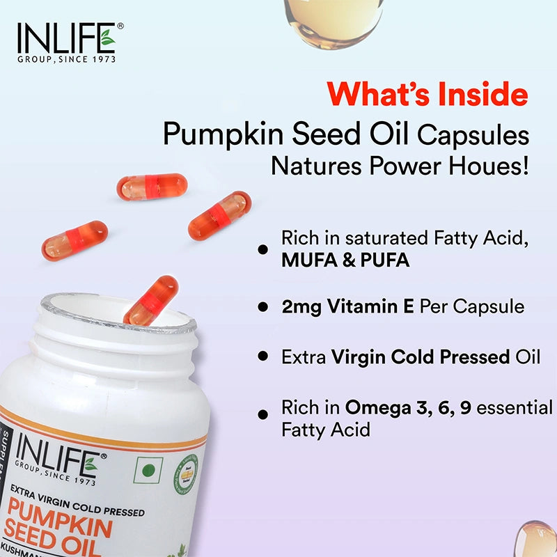 Inlife Pumpkin Seed Oil Capsules | Extra Virgin Cold Pressed Pure Oil | Plant-Based Phytosterols | 60 Veg. Capsules