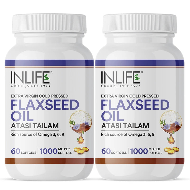 Inlife Flaxseed Oil Capsules Omega 3 6 9 Supplement | 1000mg | Softgels - 9