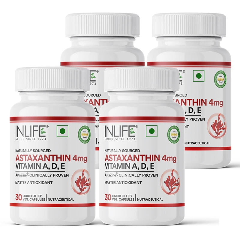 Inlife AstaZine® Astaxanthin 5% with Vitamins A, D3 & E – Ultra-Pure & High-Potency Antioxidant Formula 30 Liquid Filled Veg. Capsules