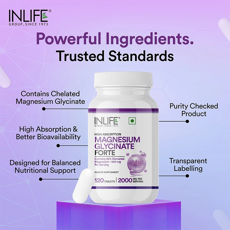 Inlife Chelated Magnesium Glycinate Forte Supplement 2000mg Tablets - 5