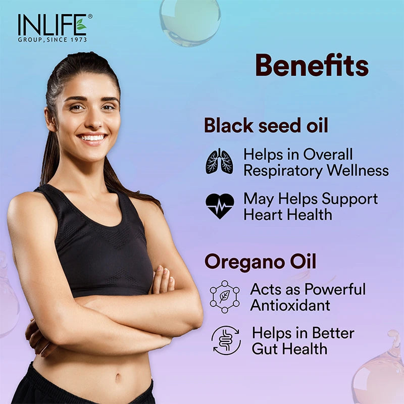 Inlife Black Seed Oil (480 mg) & Oregano Oil (20 mg, 50:1) Capsules, Extra Virgin Cold-Pressed | Thymoquinone > 0.83% | Carvacrol > 80% | Liquid-Filled Veg Capsules - 8