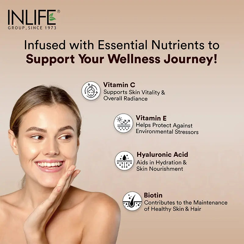 Inlife Hydrolyzed Marine Fish Collagen Peptides Supplement | Enhanced with Vitamin E, Vitamin C, Biotin, Hyaluronic Acid 200g