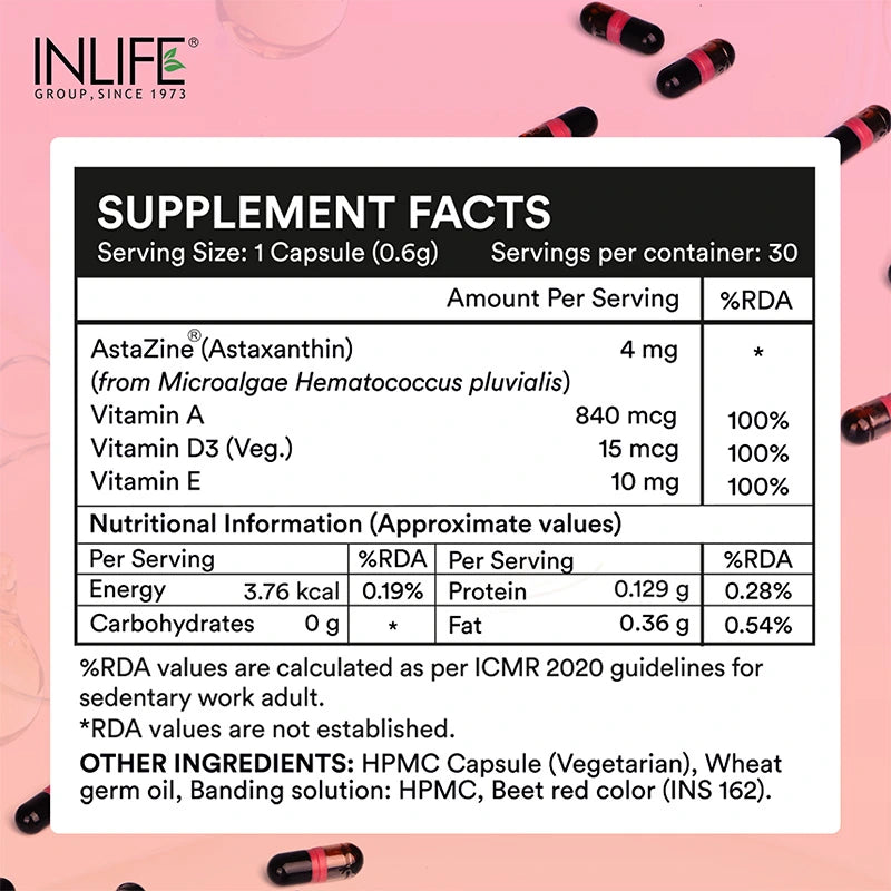 Inlife AstaZine® Astaxanthin 5% with Vitamins A, D3 & E – Ultra-Pure & High-Potency Antioxidant Formula - 3