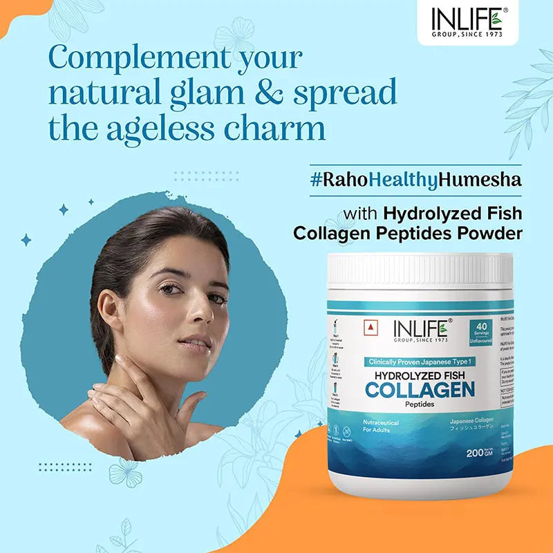 Inlife  Hydrolyzed Japanese Marine Fish Collagen Peptides Powder | Clinically Proven Ingredient | 200g Unflavored