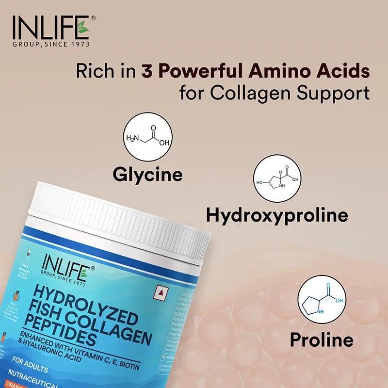 Inlife Hydrolyzed Marine Fish Collagen Peptides Supplement | Enhanced with Vitamin E, Vitamin C, Biotin, Hyaluronic Acid 200g - 4
