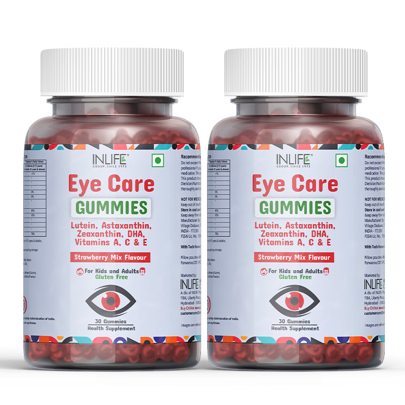 Inlife Eye Care Supplement with Lutein, Zeaxanthin, Omega 3 Gummies | Strawberry Flavor - 7