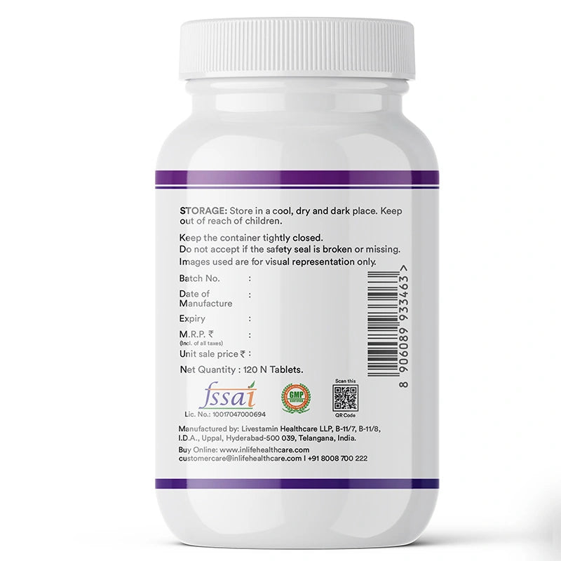 Inlife Chelated Magnesium Glycinate Forte Supplement 2000mg 60 Tablets