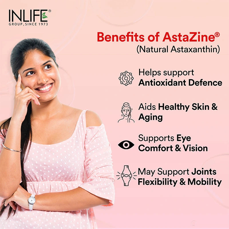 Inlife AstaZine® Astaxanthin 5% with Vitamins A, D3 & E – Ultra-Pure & High-Potency Antioxidant Formula 30 Liquid Filled Veg. Capsules