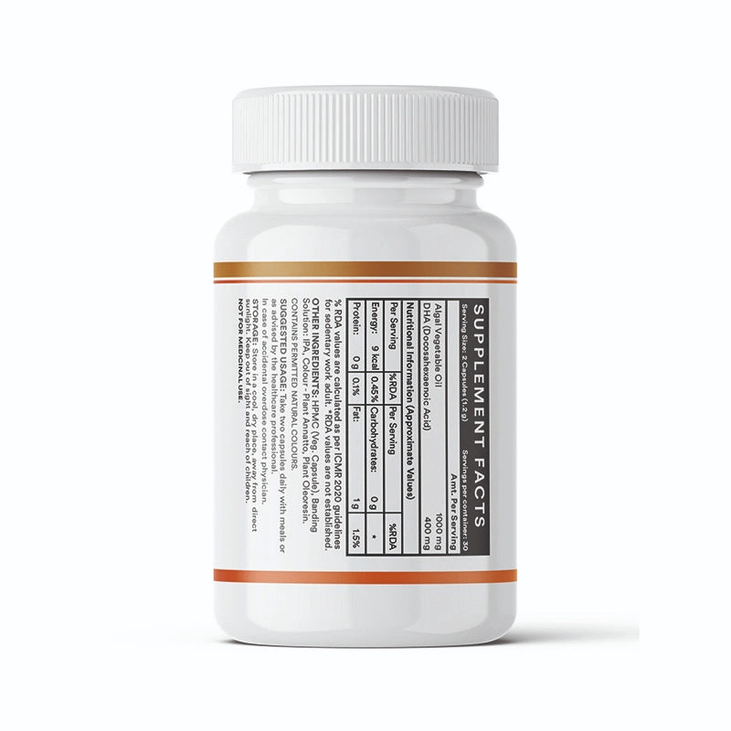 Inlife Vegetarian DHA | Omega 3 Algal Oil Supplement | 400mg per serving |60 Veg. Capsules