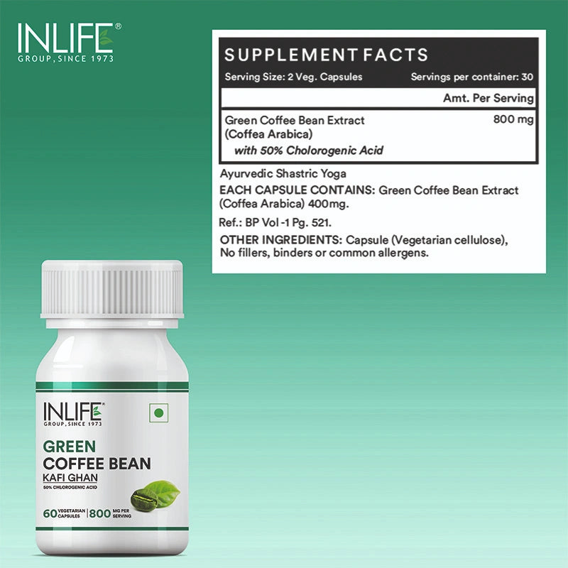 Inlife Green Coffee Bean Extract Supplement | 800mg / serving | 60 Veg. Capsules
