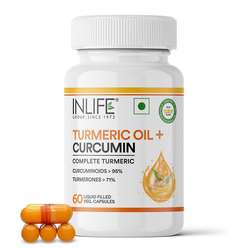 Inlife Turmeric Oil + Curcumin | Liquid Filled HPMC Capsules | Veg. Capsules