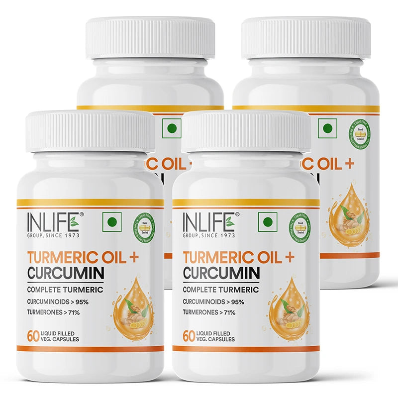 Inlife Turmeric Oil + Curcumin | Liquid Filled HPMC Capsules | 60 Veg. Capsules
