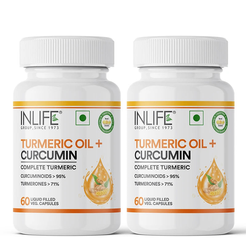 Inlife Turmeric Oil + Curcumin | Liquid Filled HPMC Capsules | 60 Veg. Capsules