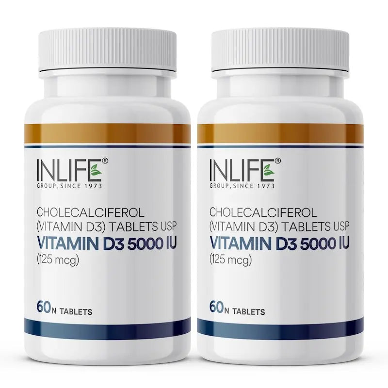 Inlife Vitamin D3 Supplement 5000 IU | Cholecalciferol 60 Tablets
