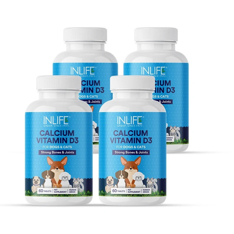 Inlife  Calcium Tablets for Dogs Cats with Vitamin D3 | Stronger Bones, Teeth & Joint Support In Pets 60 Tablets