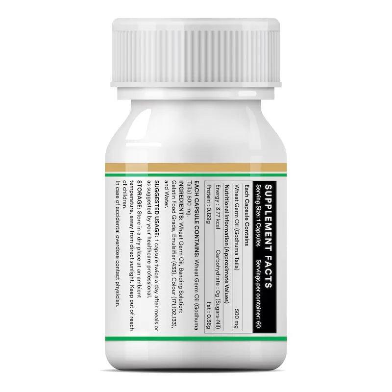 INLIFE Wheat Germ Oil Supplement | 500mg Capsules | Natural Vitamin E 60 Capsules