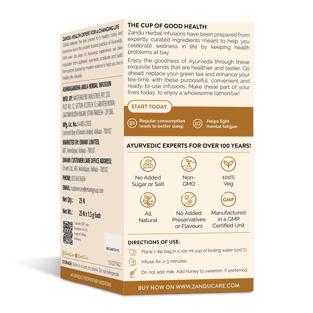 Zandu Ashwagandha Amla Tea 25 Teabags x2U