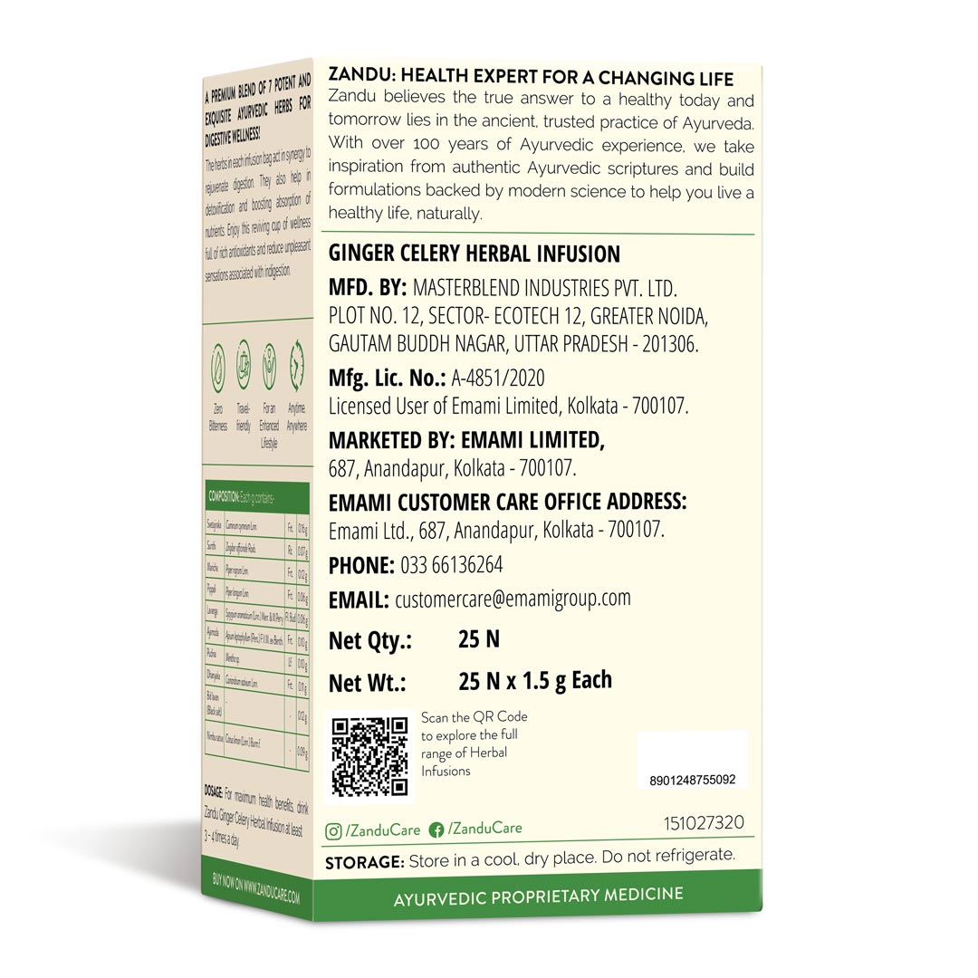 Zandu Ginger Celery Tea - Gut Health 25 Teabags (Pack Of 2)