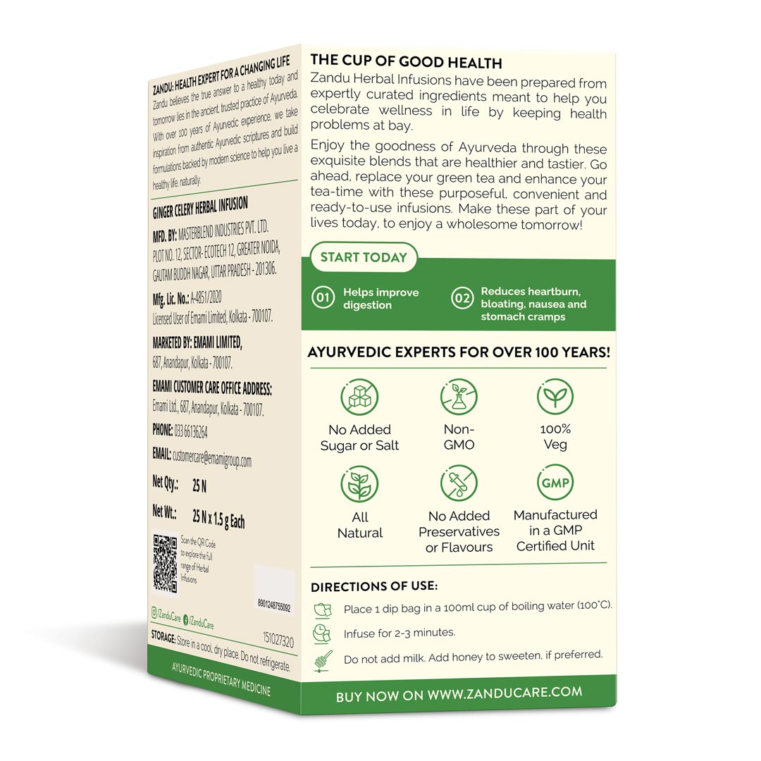 Zandu Ginger Celery Tea - Gut Health 25 Teabags (Pack Of 2)