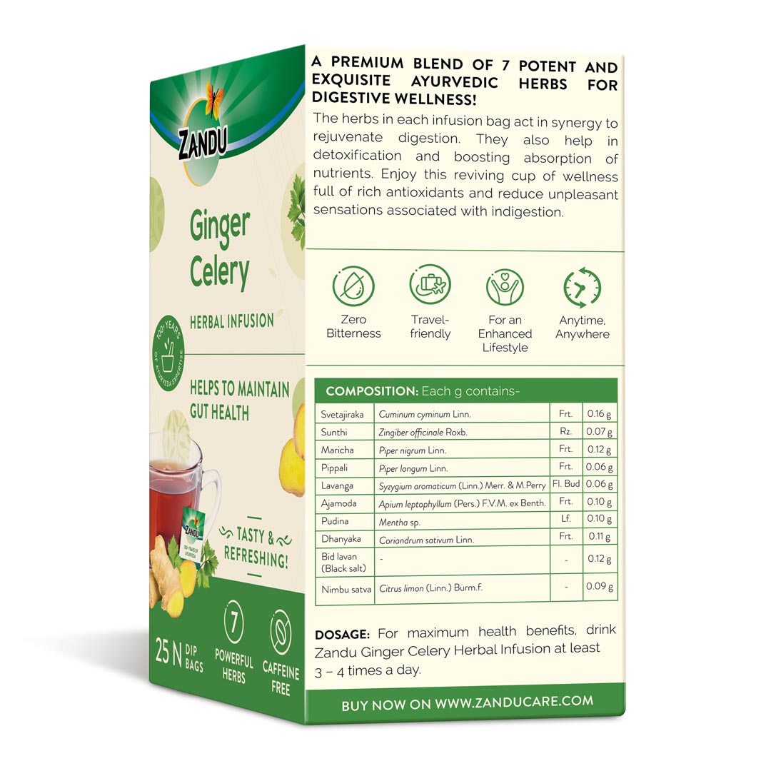 Zandu Ginger Celery Tea - Gut Health 25 Teabags (Pack Of 2)