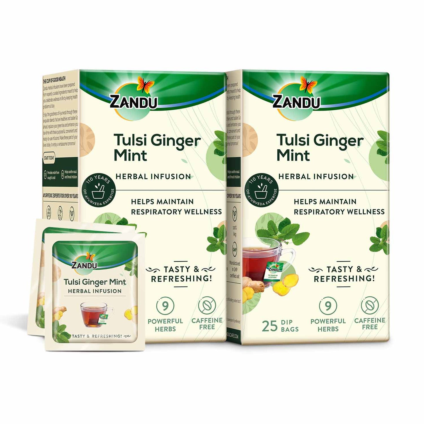 Zandu Tulsi Ginger Mint Tea - Cold & Cough Relief 25 Teabags (Pack Of 2)