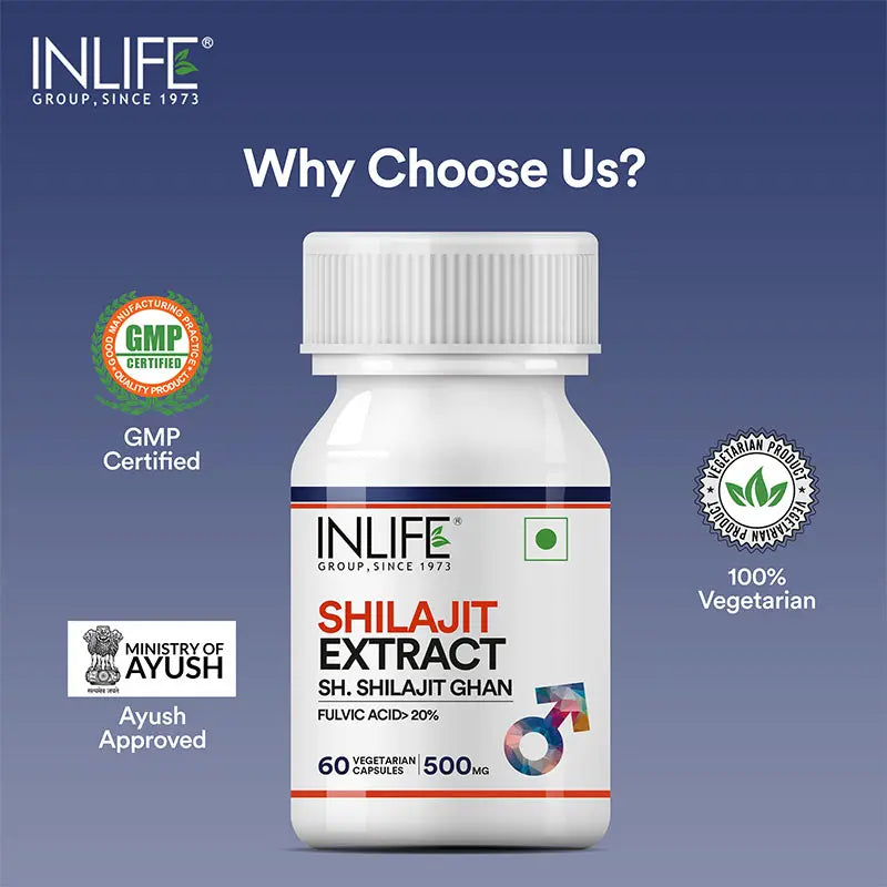 Inlife Shilajit Extract Supplement | 500 mg | Veg. Capsules - 7