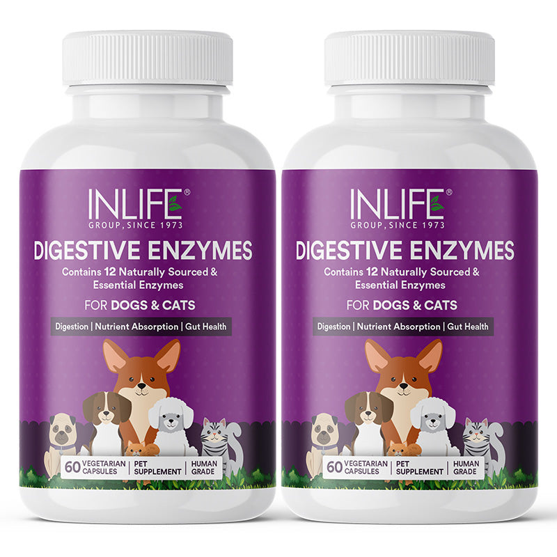 Inlife  Digestive Enzymes for Dogs Cats | 12 Naturally Sourced & Essential Enzymes | 60 Veg. Capsules