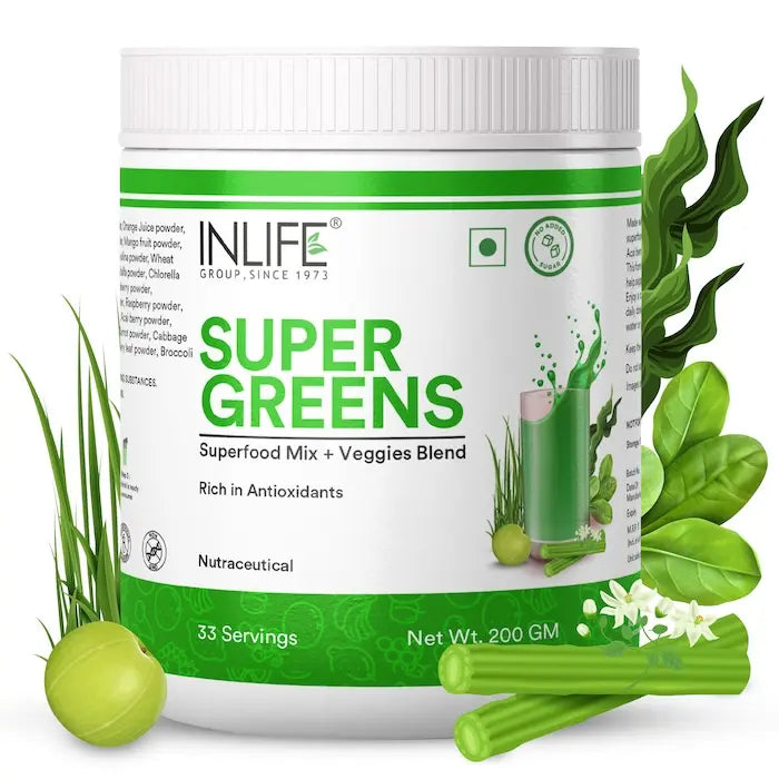 Inlife Super Green Fusion | Vital Nutrients, Fiber, Antioxidants, Superfoods Powder | 200gm