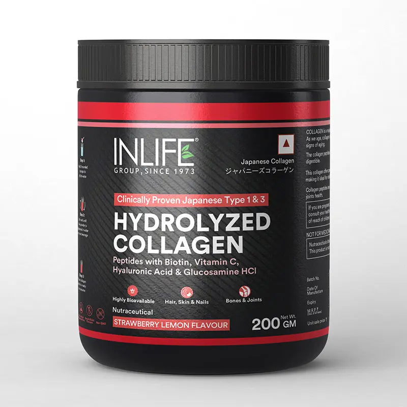 Inlife Hydrolyzed Japanese Collagen Peptides | with Biotin, Hyaluronic Acid & Glucosamine HCl | 200g Powder