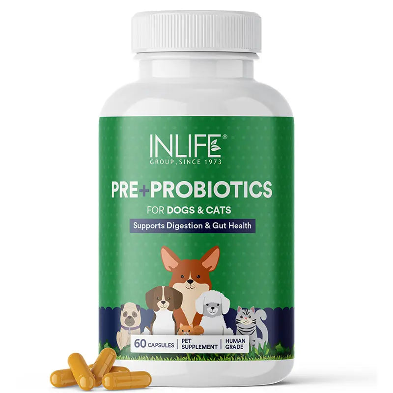 Inlife Prebiotics & Probiotics Pet Supplements for Dogs Cats Capsules