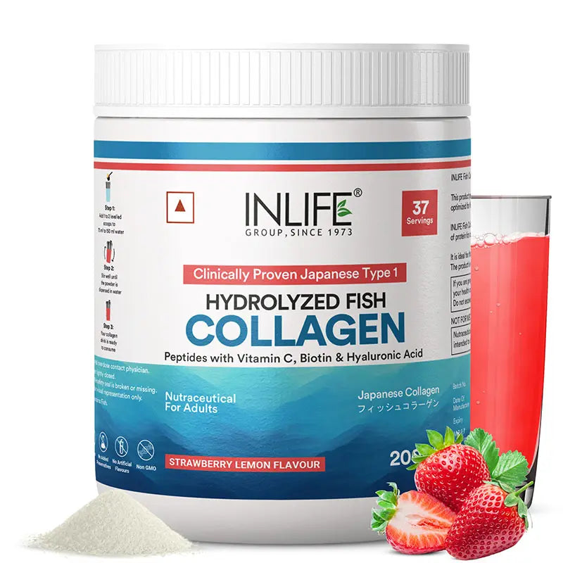 Inlife Japanese Marine Fish Collagen Supplements for Women & Men | Clinically Proven Ingredient | 200g Powder